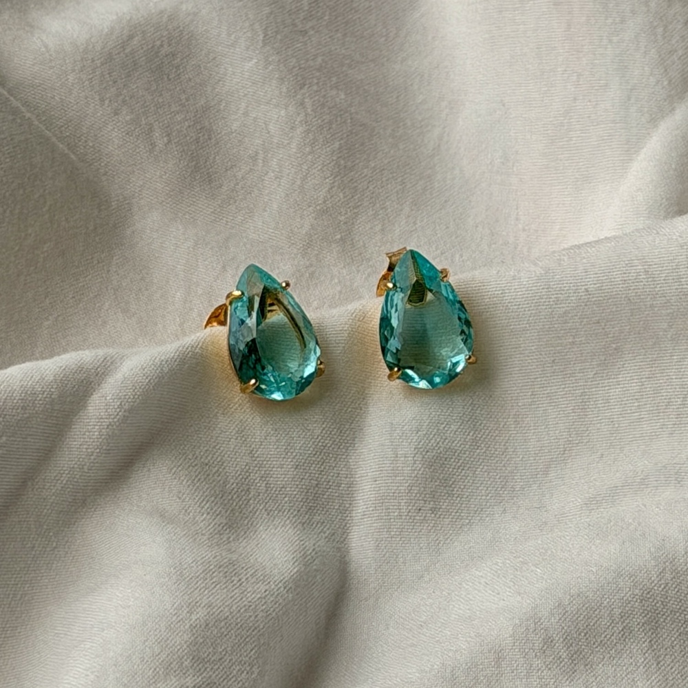 Pear Shape Earrings - Gold - Reconstituted Sky Topaz